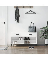 Banc à chaussures blanc brillant 102x35x55 cm bois d'ingénierie | Mobilier & Déco