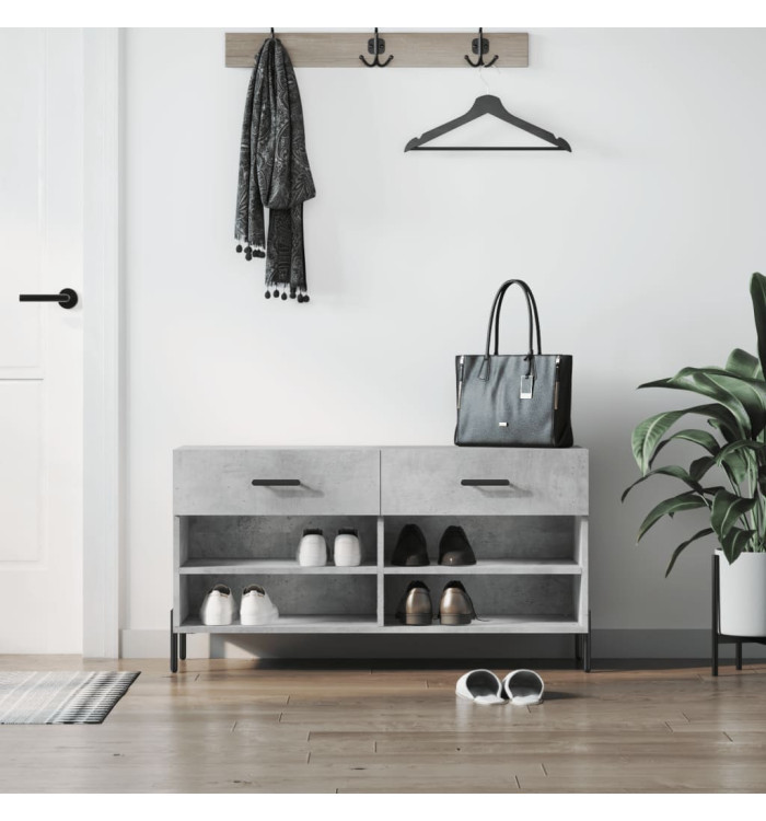Banc à chaussures gris béton 102x35x55 cm bois d'ingénierie | Mobilier & Déco
