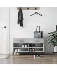 Banc à chaussures gris béton 102x35x55 cm bois d'ingénierie | Mobilier & Déco