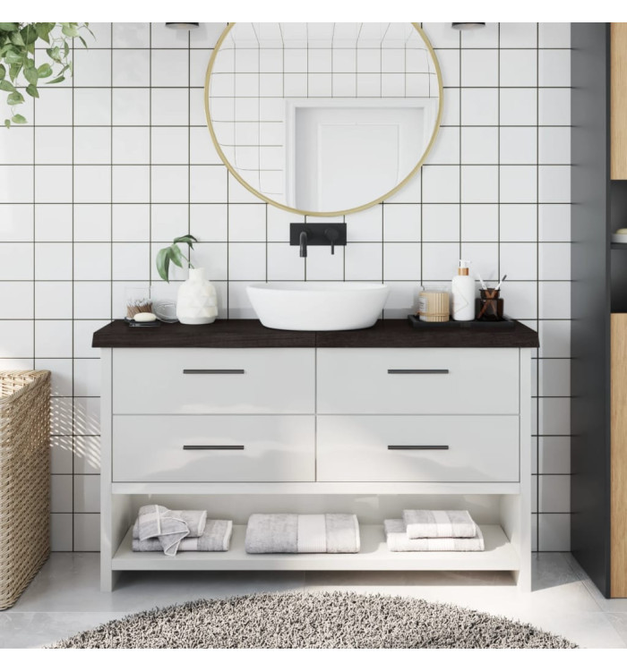 Comptoir de salle de bain marron foncé bois massif traité | Mobilier & Déco