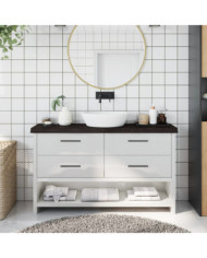 Comptoir de salle de bain marron foncé bois massif traité | Mobilier & Déco