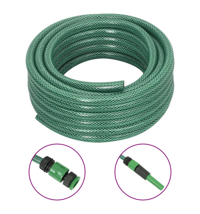 Tuyau d'arrosage avec jeu de raccords vert 0,5" 10 m PVC | Mobilier & Déco