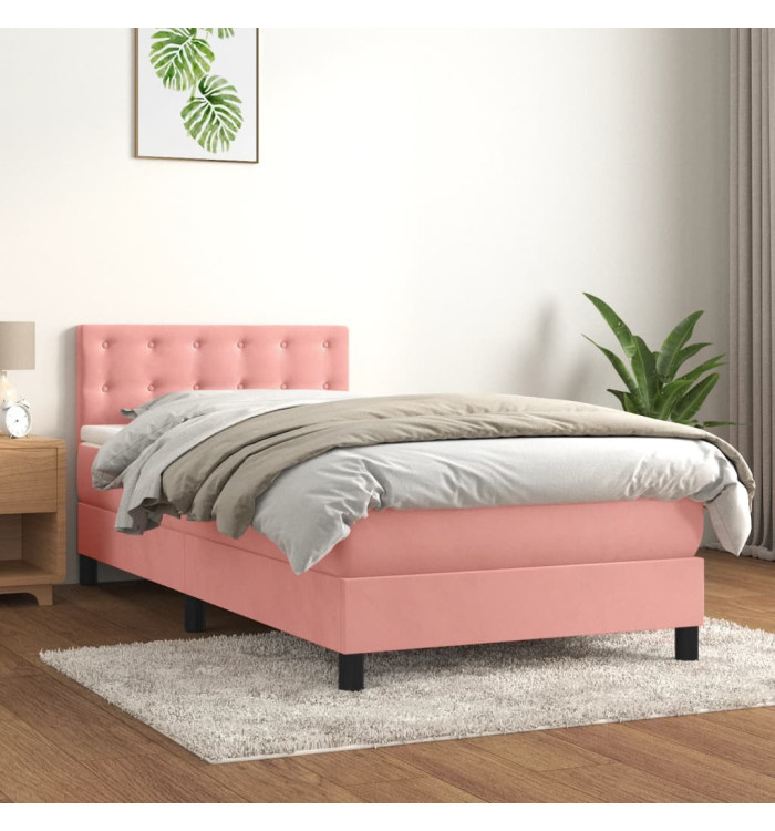 Sommier à lattes de lit avec matelas Rose 90x190 cm Velours | Mobilier & Déco