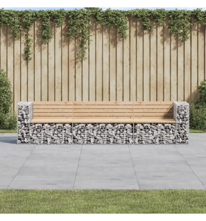 Banc de jardin design gabion 287x71x65,5 cm bois massif de pin | Mobilier & Déco