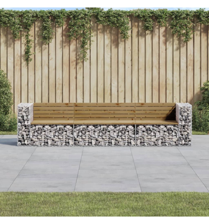Banc de jardin design gabion 287x71x65,5cm bois de pin imprégné | Mobilier & Déco