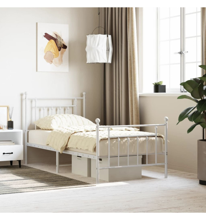 Cadre de lit métal sans matelas avec pied de lit blanc 90x190cm | Mobilier & Déco