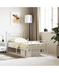 Cadre de lit métal sans matelas avec pied de lit blanc 90x190cm | Mobilier & Déco