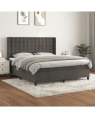 Sommier à lattes de lit et matelas Gris foncé 160x200cm Velours | Mobilier & Déco