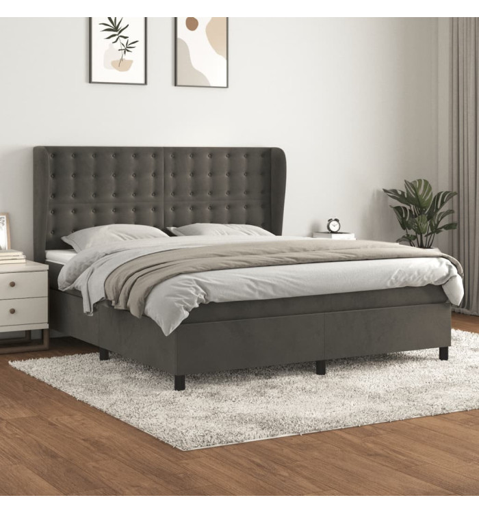 Sommier à lattes de lit et matelas Gris foncé 160x200cm Velours | Mobilier & Déco