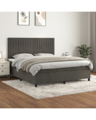 Sommier à lattes de lit et matelas Gris foncé 160x200cm Velours | Mobilier & Déco