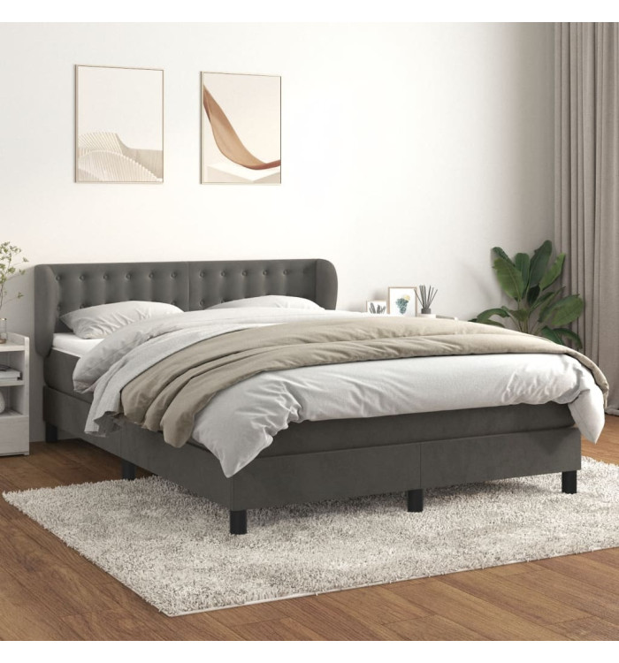 Sommier à lattes de lit et matelas Gris foncé 140x190cm Velours | Mobilier & Déco