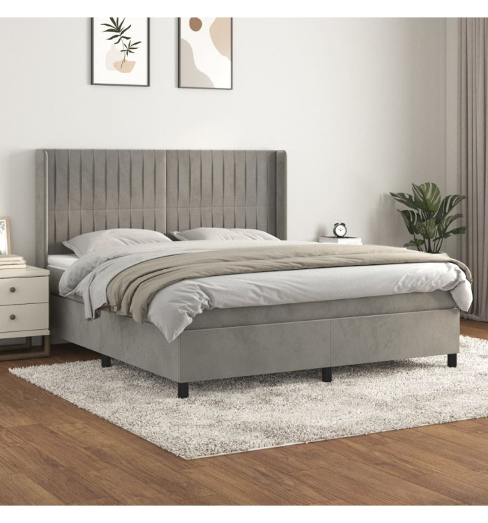Sommier à lattes de lit et matelas Gris clair 160x200cm Velours | Mobilier & Déco