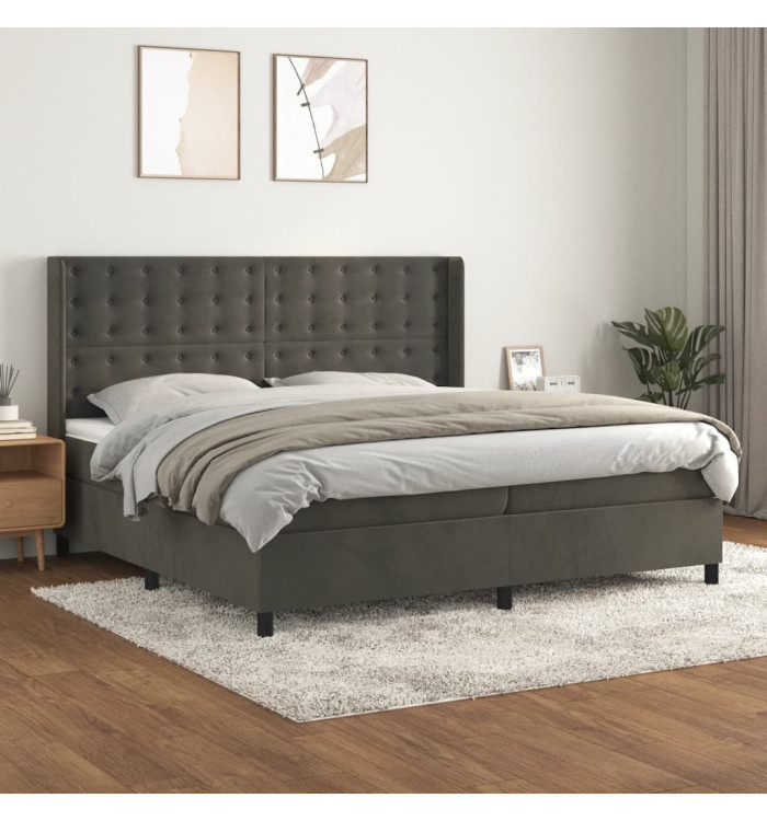 Sommier à lattes de lit et matelas Gris foncé 200x200cm Velours | Mobilier & Déco