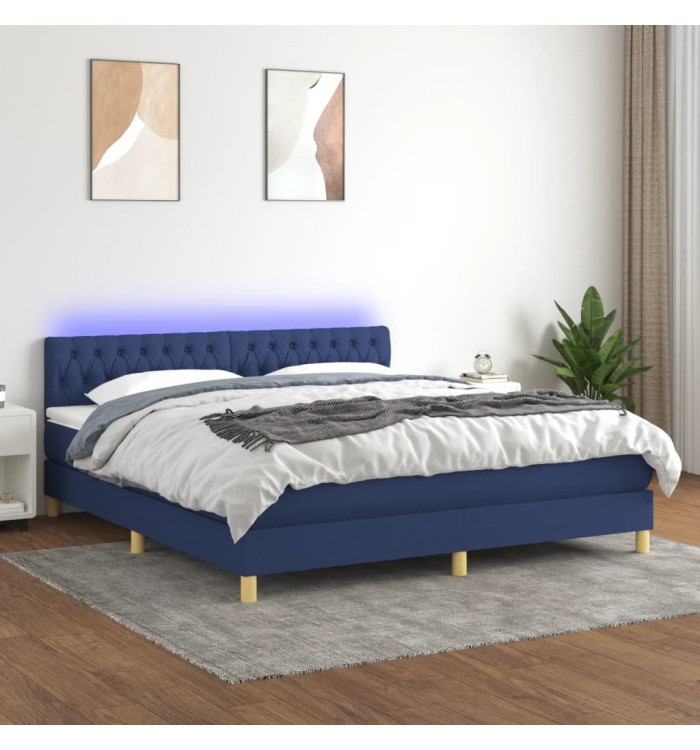 Sommier à lattes de lit avec matelas LED Bleu 160x200 cm Tissu | Mobilier & Déco