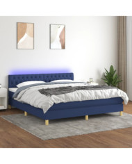 Sommier à lattes de lit avec matelas LED Bleu 160x200 cm Tissu | Mobilier & Déco