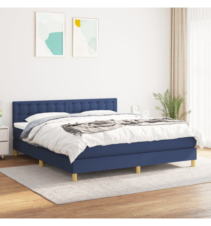 Sommier à lattes de lit avec matelas Bleu 160x200 cm Tissu | Mobilier & Déco