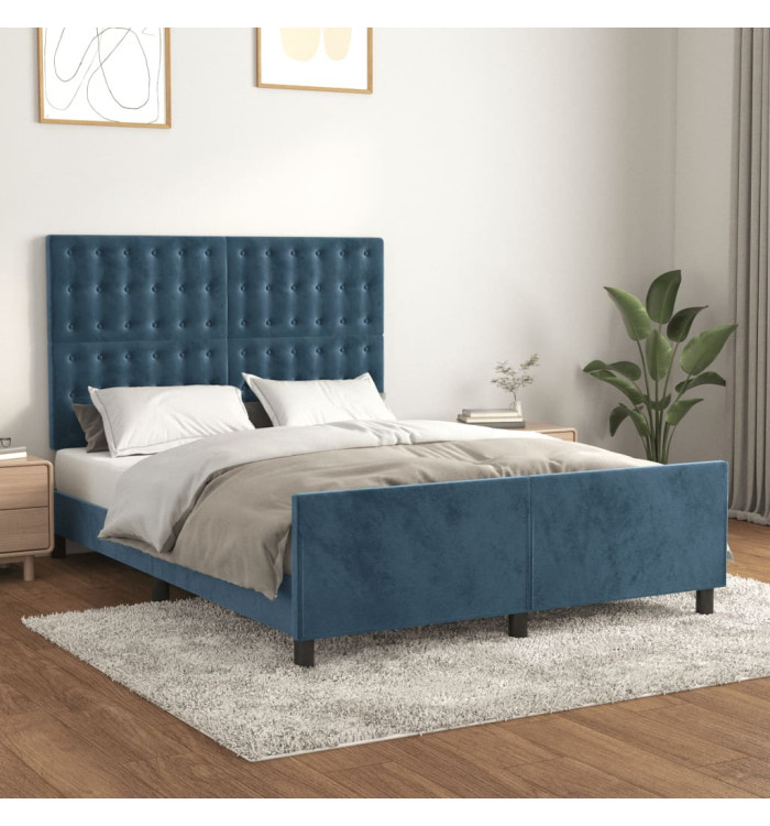 Cadre de lit sans matelas bleu foncé 140x190 cm velours | Mobilier & Déco