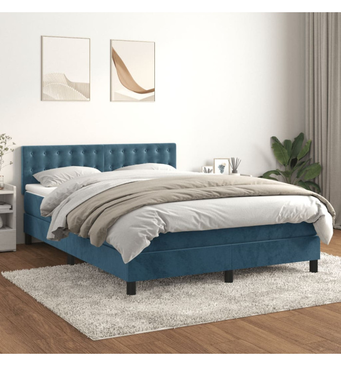 Sommier à lattes de lit et matelas Bleu foncé 140x190cm Velours | Mobilier & Déco
