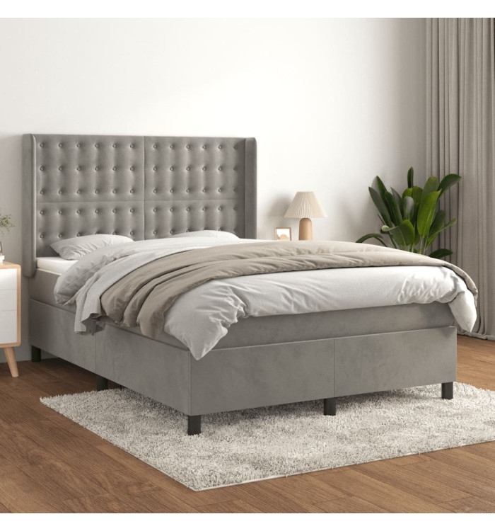 Sommier à lattes de lit et matelas Gris clair 140x200cm Velours | Mobilier & Déco