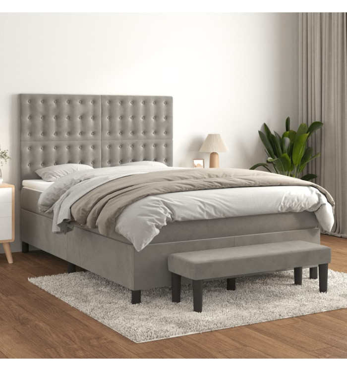 Sommier à lattes de lit et matelas Gris clair 140x190cm Velours | Mobilier & Déco