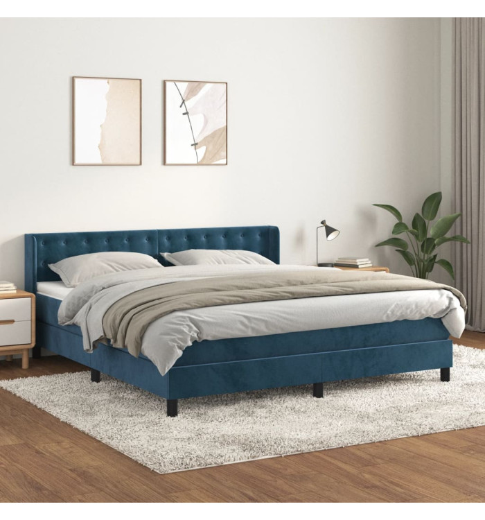 Sommier à lattes de lit et matelas Bleu foncé 160x200cm Velours | Mobilier & Déco