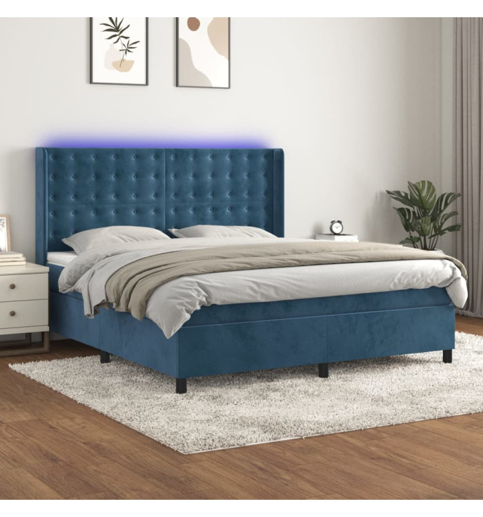Sommier à lattes de lit matelas et LED Bleu foncé 160x200 cm | Mobilier & Déco