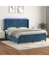 Sommier à lattes de lit matelas et LED Bleu foncé 160x200 cm | Mobilier & Déco