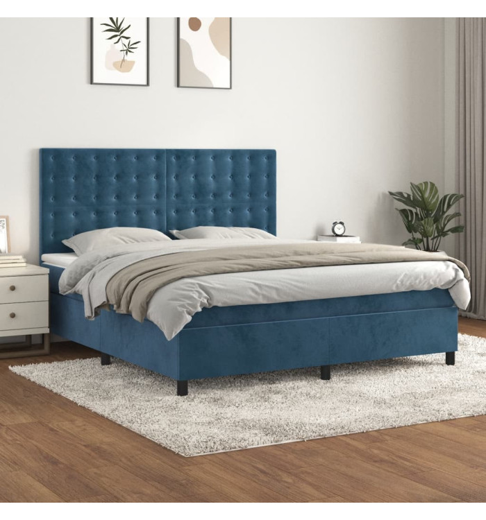 Sommier à lattes de lit et matelas Bleu foncé 160x200cm Velours | Mobilier & Déco