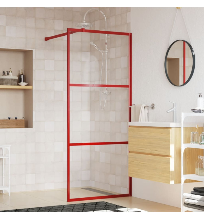 Paroi de douche avec verre ESG transparent rouge 90x195 cm | Mobilier & Déco