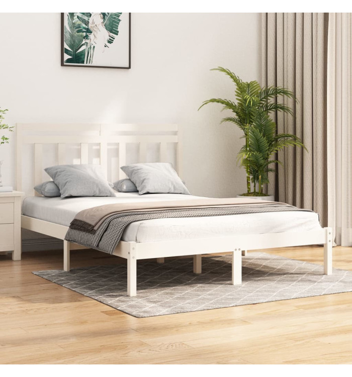 Cadre de lit sans matelas blanc 150x200 cm bois massif | Mobilier & Déco