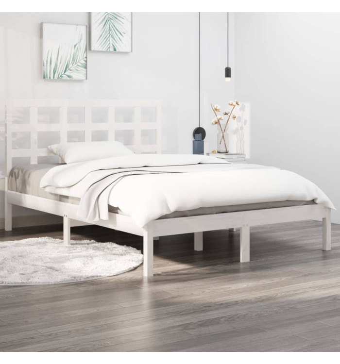 Cadre de lit sans matelas blanc 150x200 cm bois massif | Mobilier & Déco