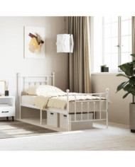 Cadre de lit métal sans matelas avec pied de lit blanc 75x190cm | Mobilier & Déco