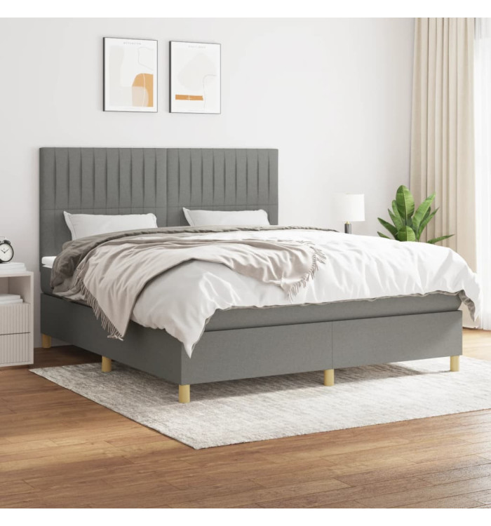 Sommier à lattes de lit avec matelas Gris foncé 180x200cm Tissu | Mobilier & Déco