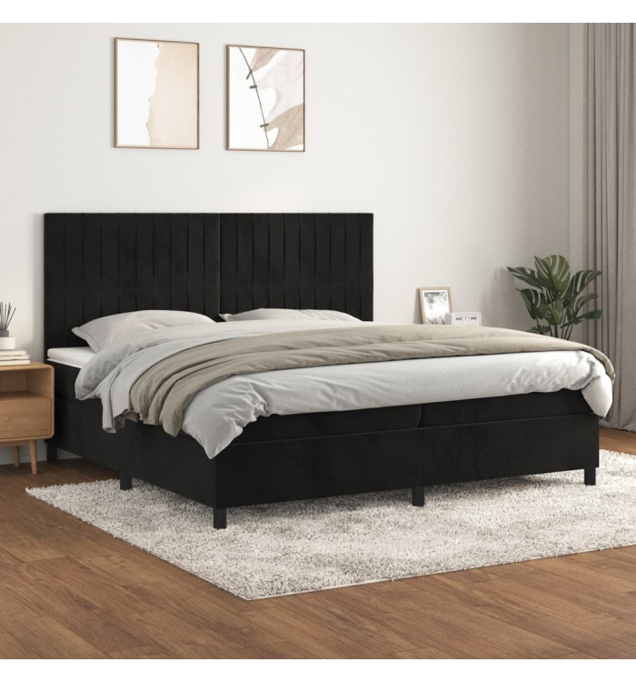 Sommier à lattes de lit et matelas Noir 200x200 cm Velours | Mobilier & Déco