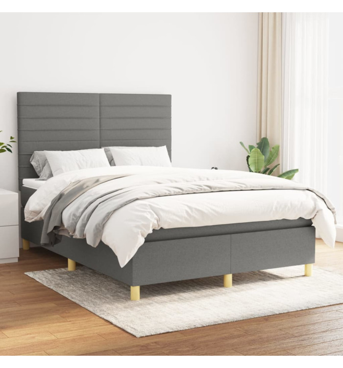 Sommier à lattes de lit avec matelas Gris foncé 140x200cm Tissu | Mobilier & Déco