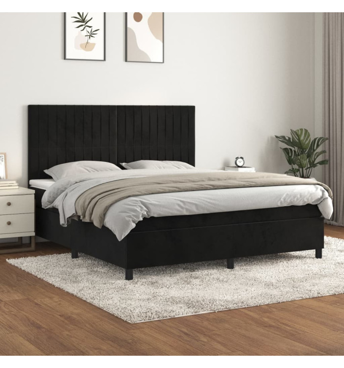 Sommier à lattes de lit avec matelas Noir 180x200 cm Velours | Mobilier & Déco