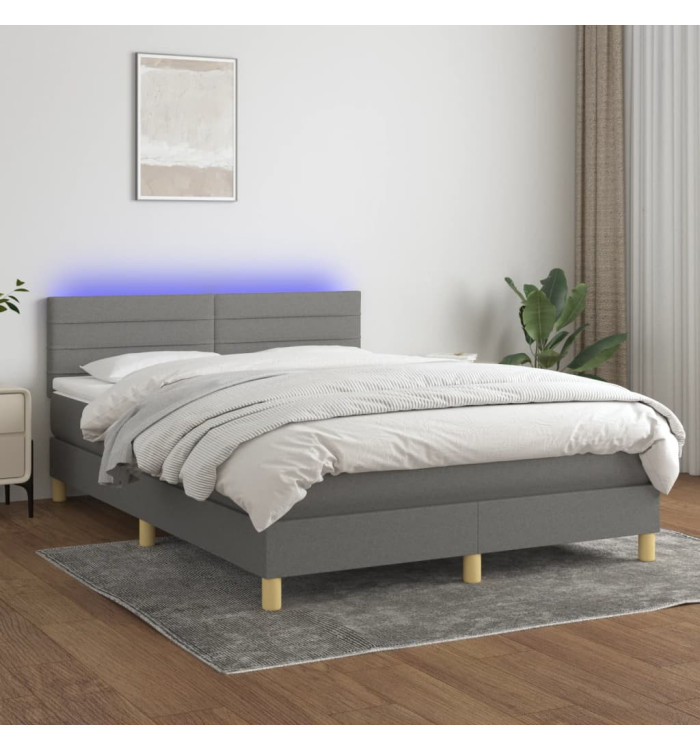 Sommier à lattes de lit et matelas et LED Gris foncé 140x200 cm | Mobilier & Déco