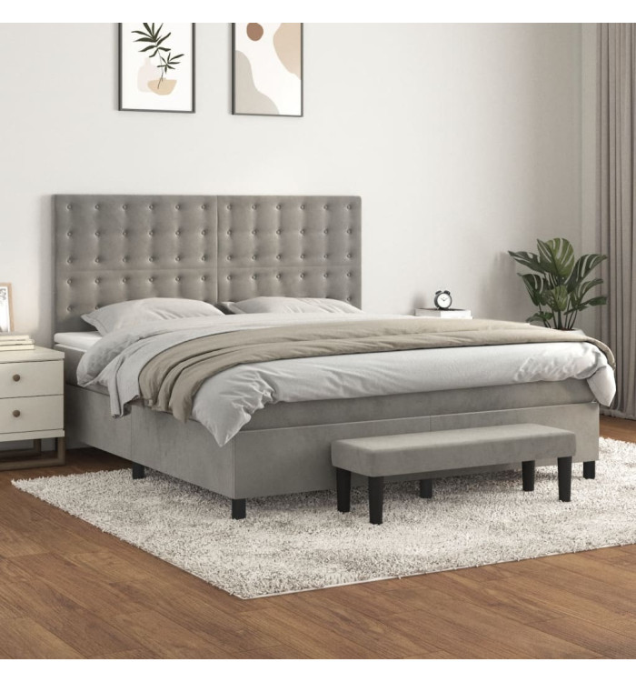 Sommier à lattes de lit et matelas Gris clair 160x200cm Velours | Mobilier & Déco