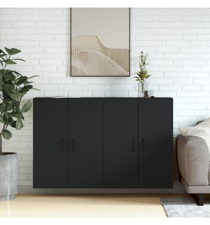 Armoires murales 2 pcs noir bois d'ingénierie | Mobilier & Déco