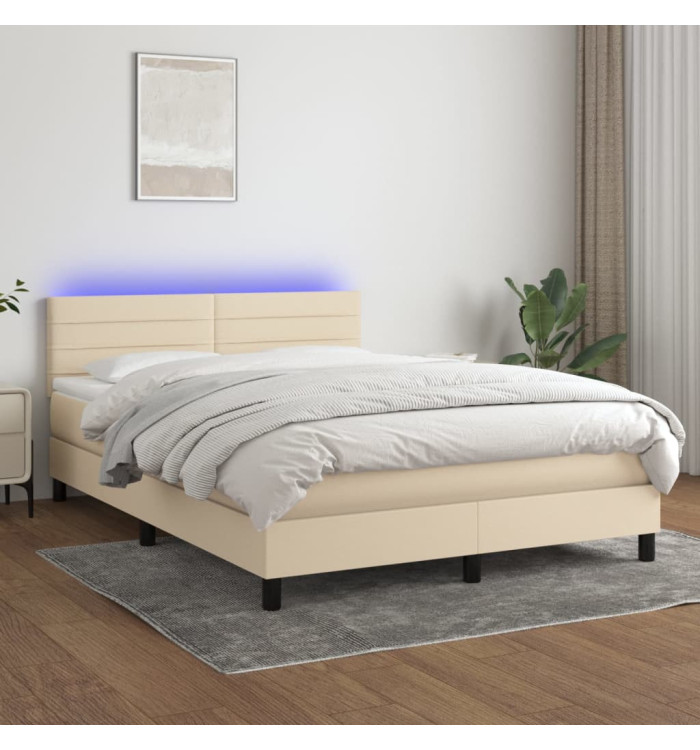 Sommier à lattes de lit avec matelas LED Crème 140x200 cm Tissu | Mobilier & Déco
