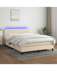 Sommier à lattes de lit avec matelas LED Crème 140x200 cm Tissu | Mobilier & Déco