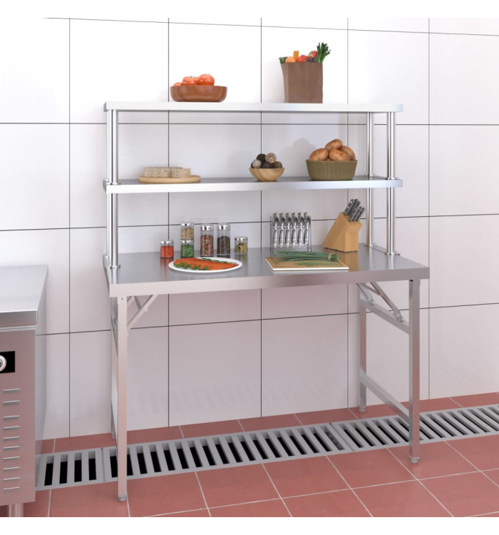 Table de travail de cuisine avec étagère 120x60x145 cm Inox | Mobilier & Déco