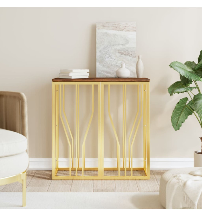 Table console doré acier inoxydable et bois massif récupération | Mobilier & Déco