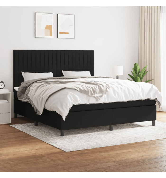 Sommier à lattes de lit avec matelas Noir 180x200 cm Tissu | Mobilier & Déco