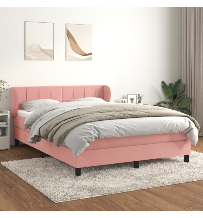 Sommier à lattes de lit avec matelas Rose 140x190 cm Velours | Mobilier & Déco