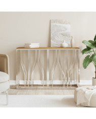 Table console argenté acier inoxydable et bois massif d'acacia | Mobilier & Déco