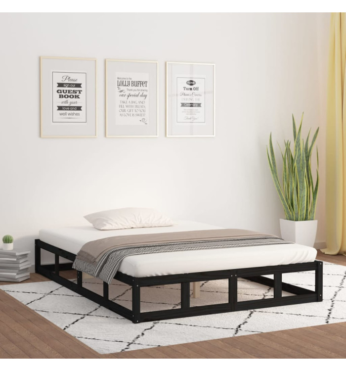 Cadre de lit sans matelas noir 180x200 cm bois massif | Mobilier & Déco