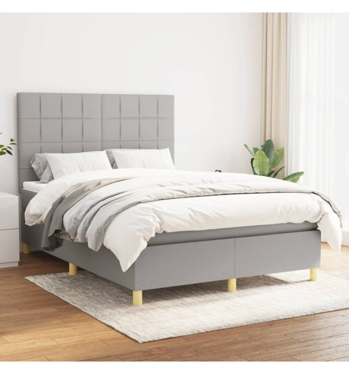 Sommier à lattes de lit avec matelas Gris clair 140x190cm Tissu | Mobilier & Déco