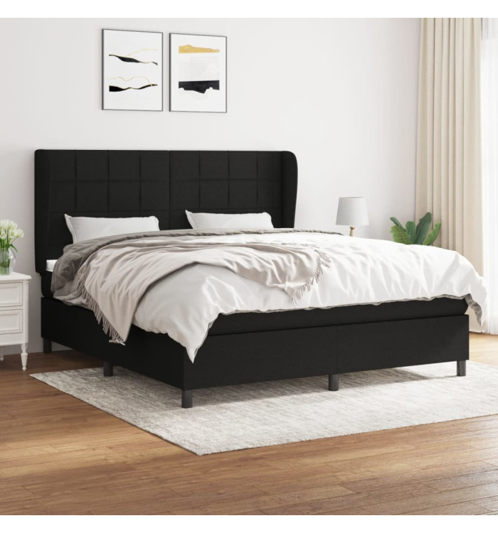Sommier à lattes de lit avec matelas Noir 180x200 cm Tissu | Mobilier & Déco