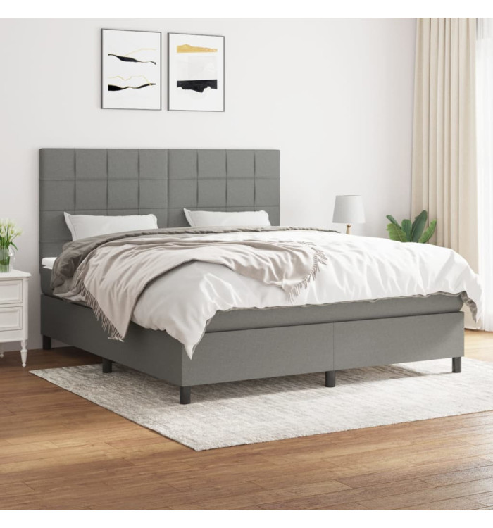 Sommier à lattes de lit avec matelas Gris foncé 180x200cm Tissu | Mobilier & Déco